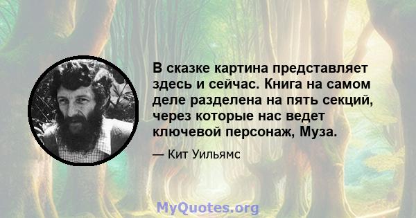 В сказке картина представляет здесь и сейчас. Книга на самом деле разделена на пять секций, через которые нас ведет ключевой персонаж, Муза.