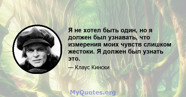 Я не хотел быть один, но я должен был узнавать, что измерения моих чувств слишком жестоки. Я должен был узнать это.