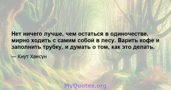 Нет ничего лучше, чем остаться в одиночестве, мирно ходить с самим собой в лесу. Варить кофе и заполнить трубку, и думать о том, как это делать.