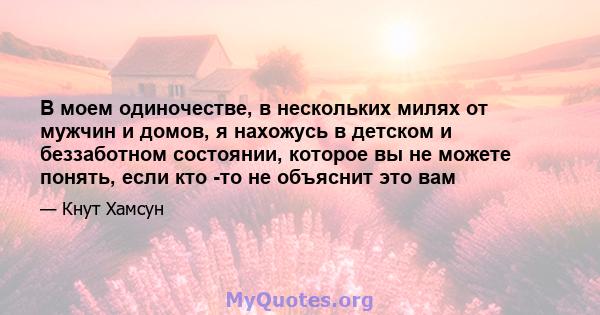 В моем одиночестве, в нескольких милях от мужчин и домов, я нахожусь в детском и беззаботном состоянии, которое вы не можете понять, если кто -то не объяснит это вам