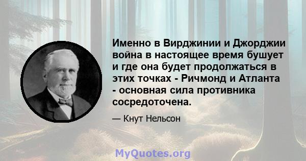 Именно в Вирджинии и Джорджии война в настоящее время бушует и где она будет продолжаться в этих точках - Ричмонд и Атланта - основная сила противника сосредоточена.