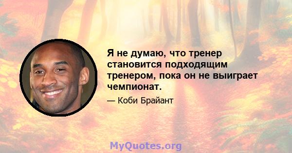 Я не думаю, что тренер становится подходящим тренером, пока он не выиграет чемпионат.