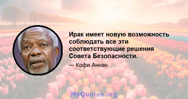 Ирак имеет новую возможность соблюдать все эти соответствующие решения Совета Безопасности.