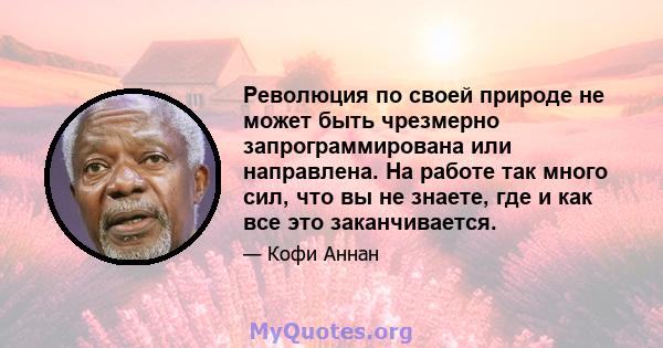 Революция по своей природе не может быть чрезмерно запрограммирована или направлена. На работе так много сил, что вы не знаете, где и как все это заканчивается.