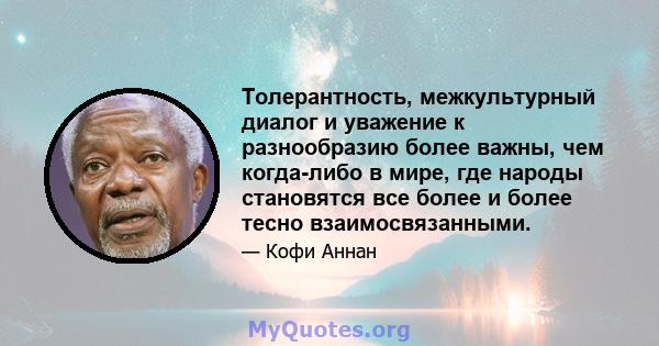 Толерантность, межкультурный диалог и уважение к разнообразию более важны, чем когда-либо в мире, где народы становятся все более и более тесно взаимосвязанными.