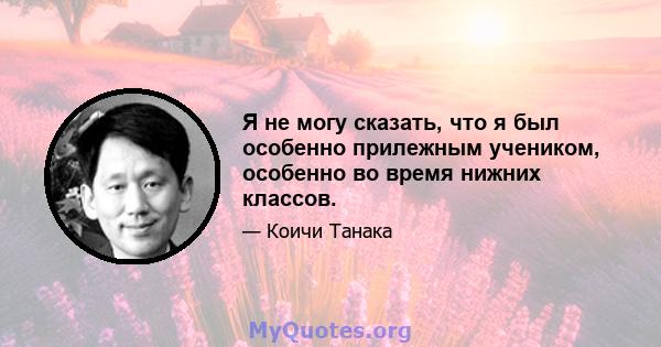 Я не могу сказать, что я был особенно прилежным учеником, особенно во время нижних классов.