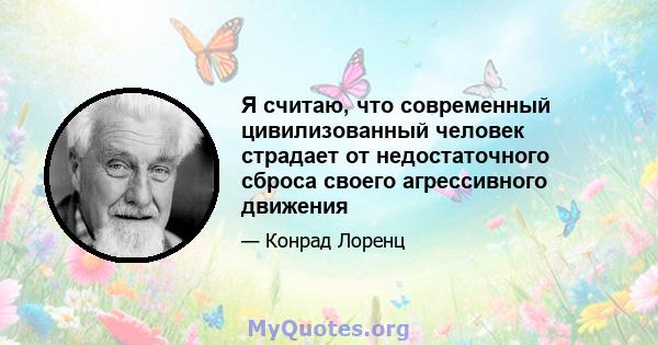 Я считаю, что современный цивилизованный человек страдает от недостаточного сброса своего агрессивного движения