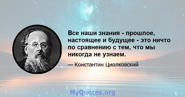 Все наши знания - прошлое, настоящее и будущее - это ничто по сравнению с тем, что мы никогда не узнаем.