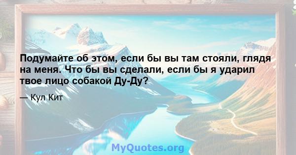 Подумайте об этом, если бы вы там стояли, глядя на меня. Что бы вы сделали, если бы я ударил твое лицо собакой Ду-Ду?