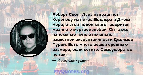 Роберт Скотт Лейз направляет Королеву из пиков Бодлера и Джека Черв, в этой новой книге говорится мрачно о мертвой любви. Он также напоминает мне о печально известной эксцентричности Джеймса Пурди. Есть много вещей