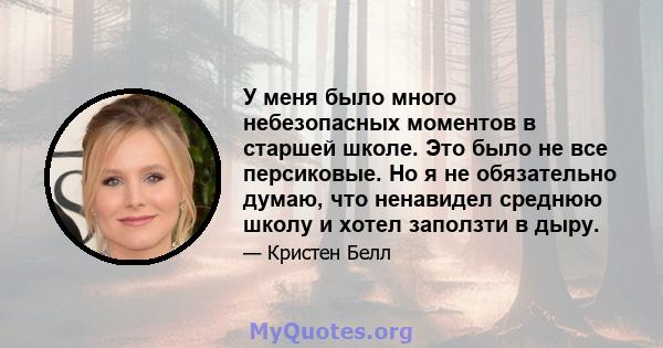 У меня было много небезопасных моментов в старшей школе. Это было не все персиковые. Но я не обязательно думаю, что ненавидел среднюю школу и хотел заползти в дыру.