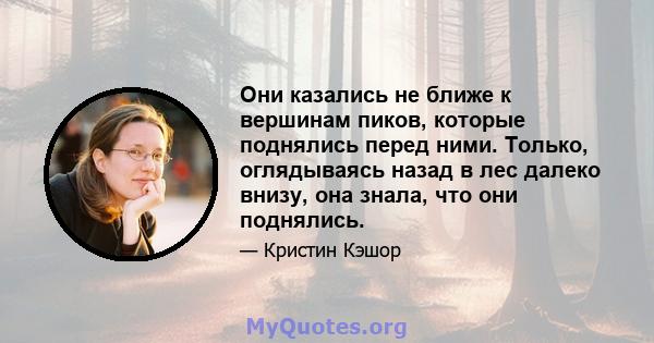 Они казались не ближе к вершинам пиков, которые поднялись перед ними. Только, оглядываясь назад в лес далеко внизу, она знала, что они поднялись.