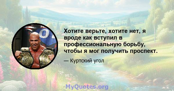 Хотите верьте, хотите нет, я вроде как вступил в профессиональную борьбу, чтобы я мог получить проспект.