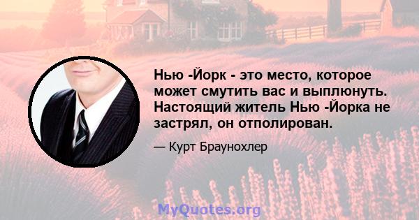 Нью -Йорк - это место, которое может смутить вас и выплюнуть. Настоящий житель Нью -Йорка не застрял, он отполирован.