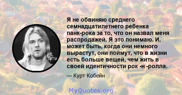 Я не обвиняю среднего семнадцатилетнего ребенка панк-рока за то, что он назвал меня распродажей. Я это понимаю. И, может быть, когда они немного вырастут, они поймут, что в жизни есть больше вещей, чем жить в своей