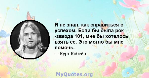 Я не знал, как справиться с успехом. Если бы была рок -звезда 101, мне бы хотелось взять ее. Это могло бы мне помочь.