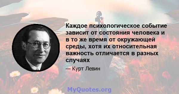 Каждое психологическое событие зависит от состояния человека и в то же время от окружающей среды, хотя их относительная важность отличается в разных случаях