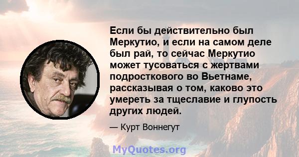 Если бы действительно был Меркутио, и если на самом деле был рай, то сейчас Меркутио может тусоваться с жертвами подросткового во Вьетнаме, рассказывая о том, каково это умереть за тщеславие и глупость других людей.