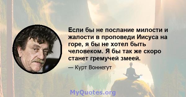 Если бы не послание милости и жалости в проповеди Иисуса на горе, я бы не хотел быть человеком. Я бы так же скоро станет гремучей змеей.