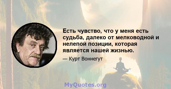 Есть чувство, что у меня есть судьба, далеко от мелководной и нелепой позиции, которая является нашей жизнью.