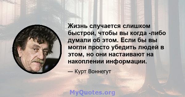 Жизнь случается слишком быстрой, чтобы вы когда -либо думали об этом. Если бы вы могли просто убедить людей в этом, но они настаивают на накоплении информации.