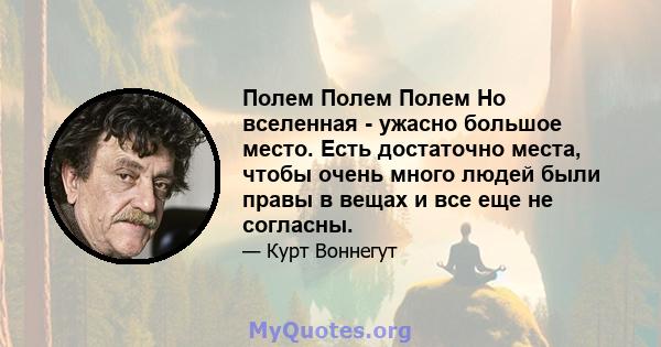 Полем Полем Полем Но вселенная - ужасно большое место. Есть достаточно места, чтобы очень много людей были правы в вещах и все еще не согласны.