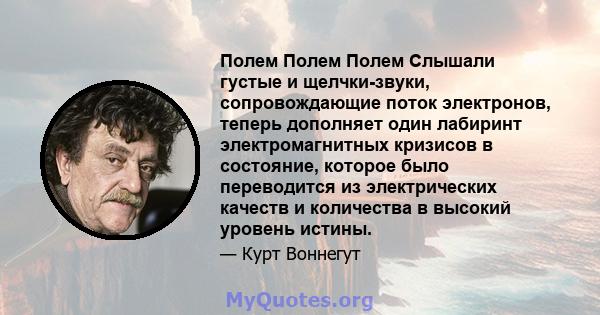 Полем Полем Полем Слышали густые и щелчки-звуки, сопровождающие поток электронов, теперь дополняет один лабиринт электромагнитных кризисов в состояние, которое было переводится из электрических качеств и количества в