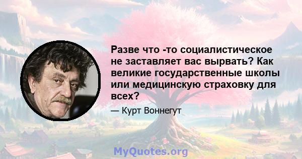 Разве что -то социалистическое не заставляет вас вырвать? Как великие государственные школы или медицинскую страховку для всех?