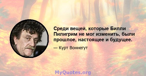 Среди вещей, которые Билли Пилигрим не мог изменить, были прошлое, настоящее и будущее.