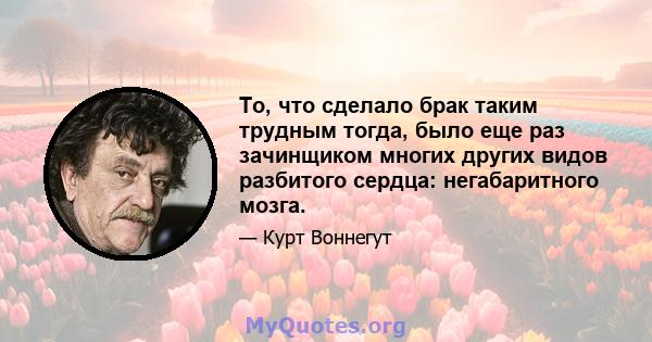 То, что сделало брак таким трудным тогда, было еще раз зачинщиком многих других видов разбитого сердца: негабаритного мозга.