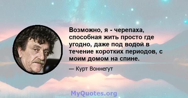 Возможно, я - черепаха, способная жить просто где угодно, даже под водой в течение коротких периодов, с моим домом на спине.