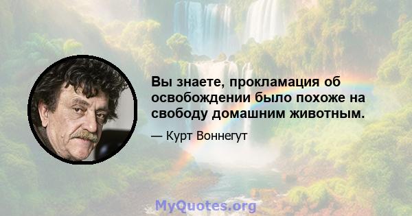 Вы знаете, прокламация об освобождении было похоже на свободу домашним животным.