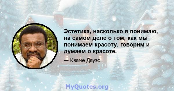 Эстетика, насколько я понимаю, на самом деле о том, как мы понимаем красоту, говорим и думаем о красоте.