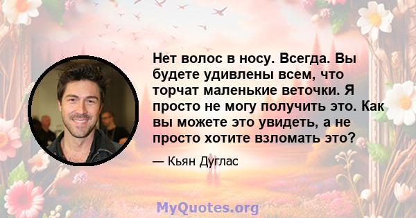 Нет волос в носу. Всегда. Вы будете удивлены всем, что торчат маленькие веточки. Я просто не могу получить это. Как вы можете это увидеть, а не просто хотите взломать это?