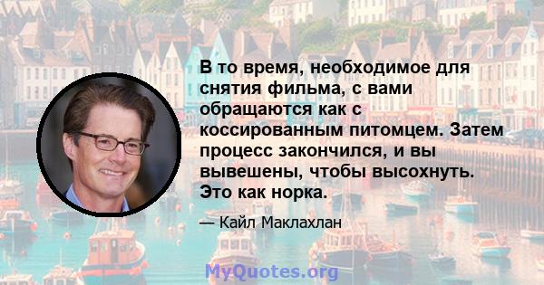 В то время, необходимое для снятия фильма, с вами обращаются как с коссированным питомцем. Затем процесс закончился, и вы вывешены, чтобы высохнуть. Это как норка.