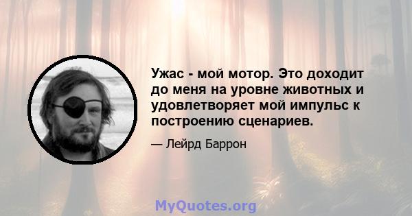 Ужас - мой мотор. Это доходит до меня на уровне животных и удовлетворяет мой импульс к построению сценариев.