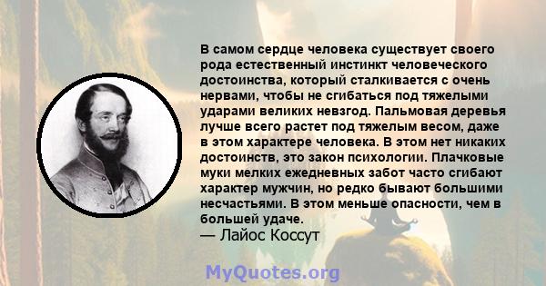 В самом сердце человека существует своего рода естественный инстинкт человеческого достоинства, который сталкивается с очень нервами, чтобы не сгибаться под тяжелыми ударами великих невзгод. Пальмовая деревья лучше