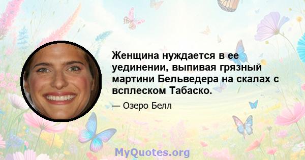 Женщина нуждается в ее уединении, выпивая грязный мартини Бельведера на скалах с всплеском Табаско.