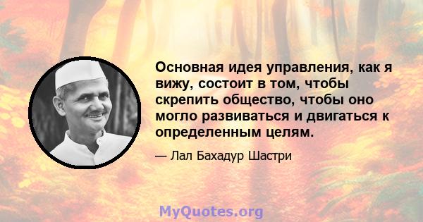 Основная идея управления, как я вижу, состоит в том, чтобы скрепить общество, чтобы оно могло развиваться и двигаться к определенным целям.