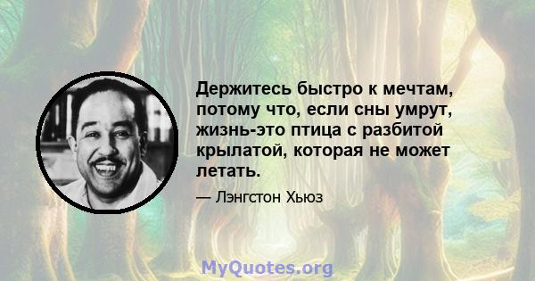 Держитесь быстро к мечтам, потому что, если сны умрут, жизнь-это птица с разбитой крылатой, которая не может летать.