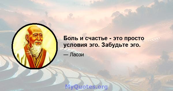 Боль и счастье - это просто условия эго. Забудьте эго.