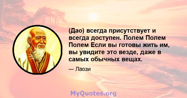 (Дао) всегда присутствует и всегда доступен. Полем Полем Полем Если вы готовы жить им, вы увидите это везде, даже в самых обычных вещах.