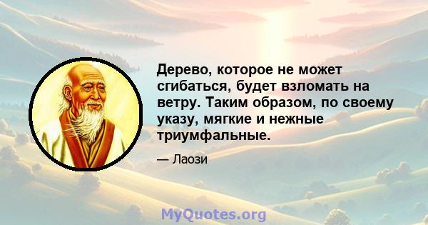 Дерево, которое не может сгибаться, будет взломать на ветру. Таким образом, по своему указу, мягкие и нежные триумфальные.