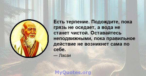 Есть терпение. Подождите, пока грязь не оседает, а вода не станет чистой. Оставайтесь неподвижными, пока правильное действие не возникнет сама по себе.