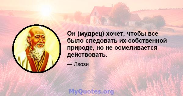 Он (мудрец) хочет, чтобы все было следовать их собственной природе, но не осмеливается действовать.