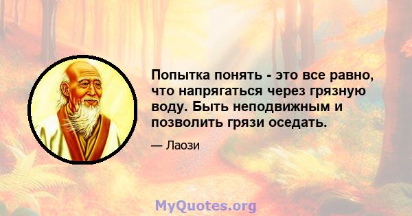 Попытка понять - это все равно, что напрягаться через грязную воду. Быть неподвижным и позволить грязи оседать.