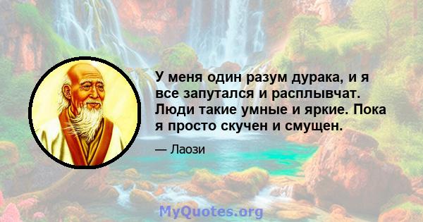 У меня один разум дурака, и я все запутался и расплывчат. Люди такие умные и яркие. Пока я просто скучен и смущен.