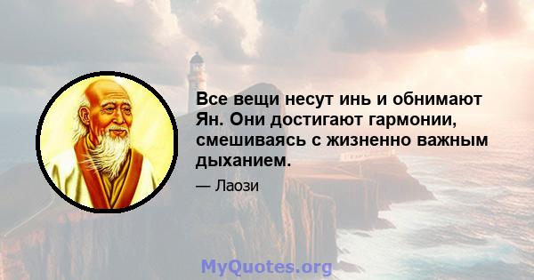 Все вещи несут инь и обнимают Ян. Они достигают гармонии, смешиваясь с жизненно важным дыханием.