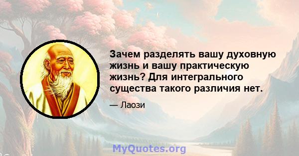 Зачем разделять вашу духовную жизнь и вашу практическую жизнь? Для интегрального существа такого различия нет.