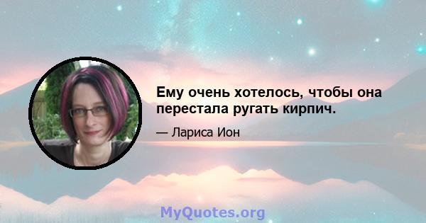 Ему очень хотелось, чтобы она перестала ругать кирпич.